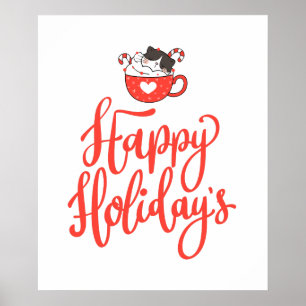 Katze in einem Weihnachtsfeiertag im Cup Poster