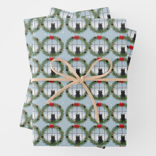 Katze in einem Weihnachtskranz Geschenkpapier Set (Beispiel)