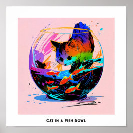 Katze in einer Fischschüssel Poster