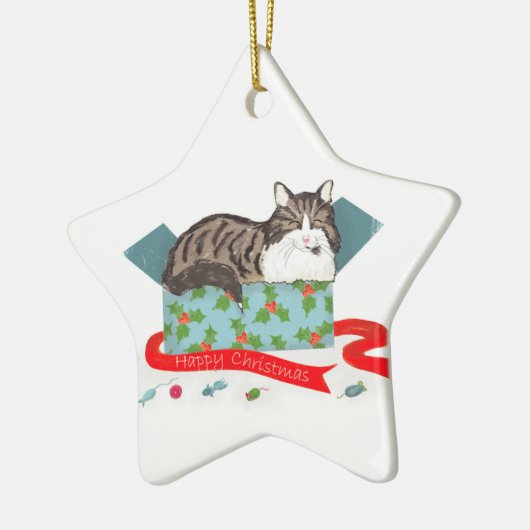 Katze in einer Kiste personalisierte Weihnachtsbau Keramik Ornament (Links)