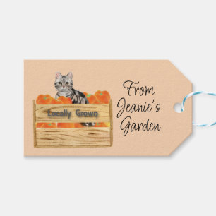 Katze in einer Kiste Pfirsiche Produktetiketten Geschenkanhänger