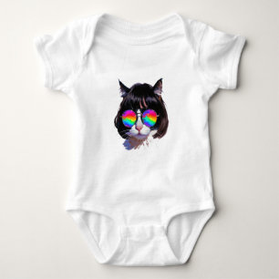 Katze in einer Perücke + Sonnenbrille (Gemälde #1) Baby Strampler
