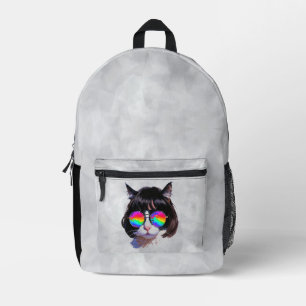 Katze in einer Perücke + Sonnenbrille (Gemälde #1) Bedruckter Rucksack