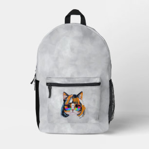 Katze in einer Perücke + Sonnenbrille (Gemälde #2) Bedruckter Rucksack