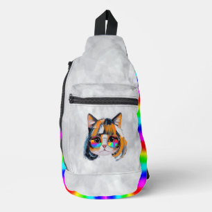 Katze in einer Perücke + Sonnenbrille (Gemälde #2  Crossbody Bag
