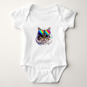 Katze in einer Perücke + Sonnenbrille (Gemälde #3) Baby Strampler