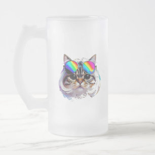 Katze in einer Perücke + Sonnenbrille (Gemälde #3) Mattglas Bierglas