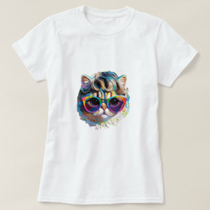 Katze in einer Perücke + Sonnenbrille (Gemälde #4) T-Shirt