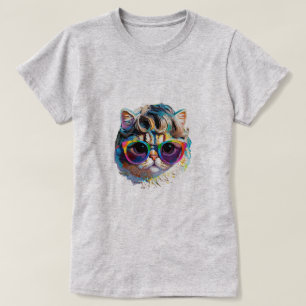 Katze in einer Perücke + Sonnenbrille (Gemälde #4) T-Shirt
