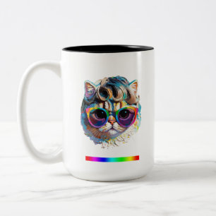 Katze in einer Perücke + Sonnenbrille (Gemälde #4) Zweifarbige Tasse