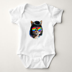 Katze in einer Perücke + Sonnenbrille (Gemälde #5) Baby Strampler