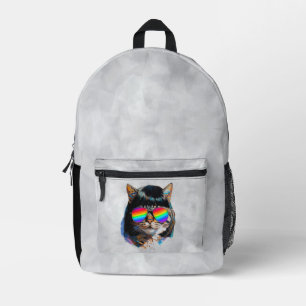 Katze in einer Perücke + Sonnenbrille (Gemälde #5) Bedruckter Rucksack