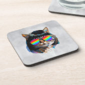 Katze in einer Perücke + Sonnenbrille (Gemälde #5) Getränkeuntersetzer (Linke Seite)
