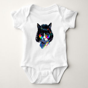 Katze in einer Perücke + Sonnenbrille (Gemälde #6) Baby Strampler