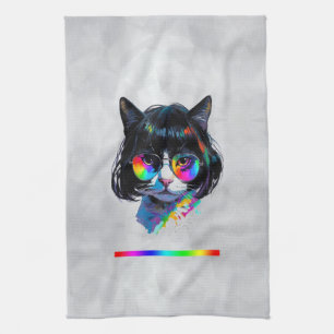 Katze in einer Perücke + Sonnenbrille (Gemälde #6) Geschirrtuch
