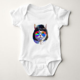 Katze in einer Perücke + Sonnenbrille (Gemälde #7) Baby Strampler