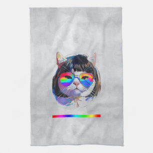 Katze in einer Perücke + Sonnenbrille (Gemälde #7) Geschirrtuch