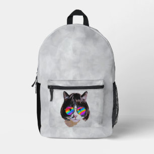 Katze in einer Perücke + Sonnenbrille (Gemälde #8) Bedruckter Rucksack