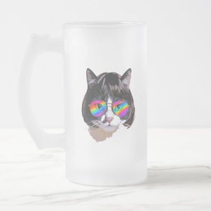 Katze in einer Perücke + Sonnenbrille (Gemälde #8) Mattglas Bierglas