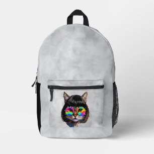 Katze in einer Perücke + Sonnenbrille (Gemälde #9) Bedruckter Rucksack