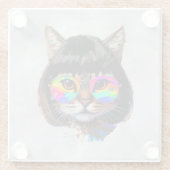 Katze in einer Perücke + Sonnenbrille (Gemälde #9) Glasuntersetzer (Rückseite)