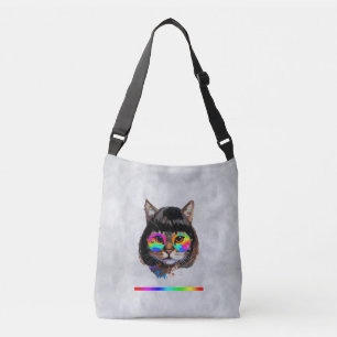 Katze in einer Perücke + Sonnenbrille (Gemälde #9) Tragetaschen Mit Langen Trägern