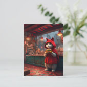 Katze in einer roten Manschette mit einem Käsevers Postkarte (Stehend Vorderseite)