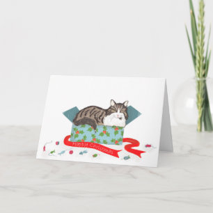 Katze in einer Schachtel Weihnachtskarte Karte
