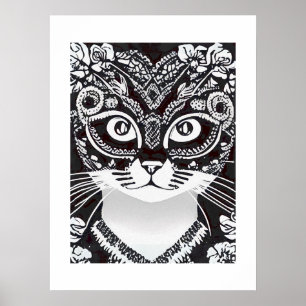 Katze in einer Schwarz-Weiß-Maske Poster