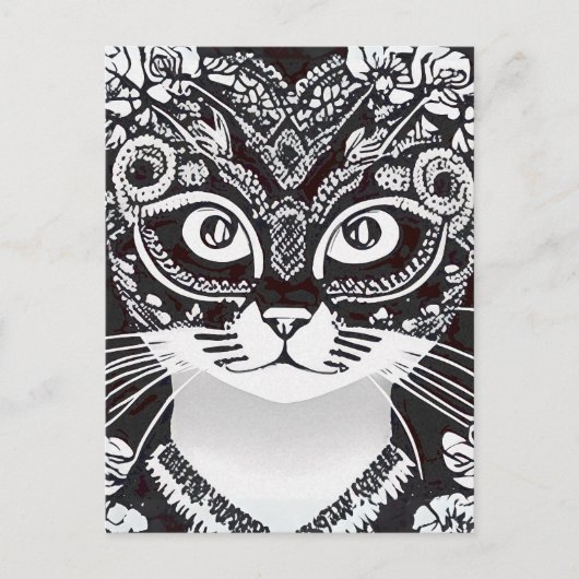 Katze in einer Schwarz-Weiß-Maske Postkarte (Vorderseite)