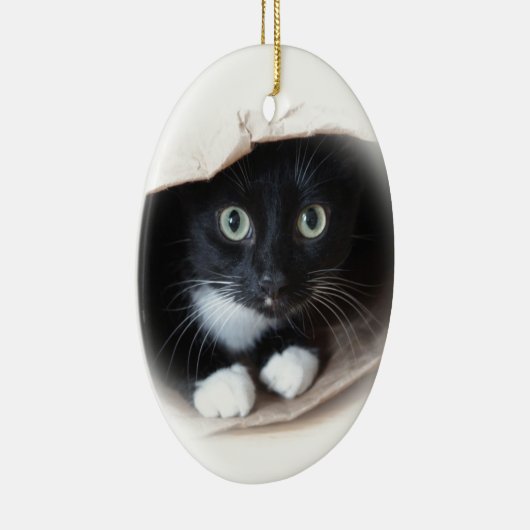 Katze in einer Tasche Keramikornament (Rechts)