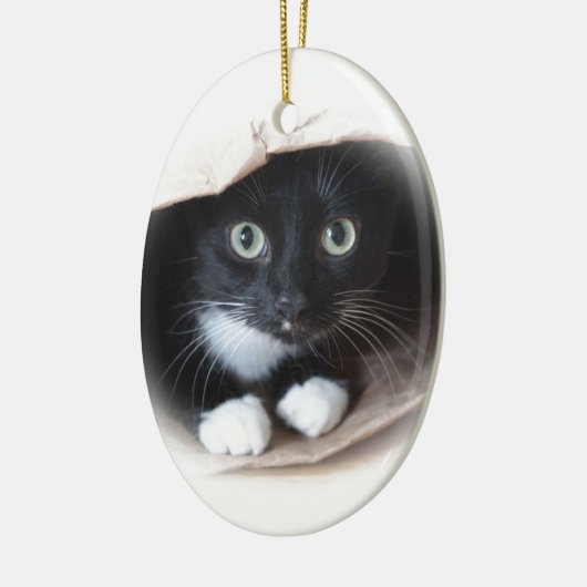 Katze in einer Tasche Keramikornament (Links)