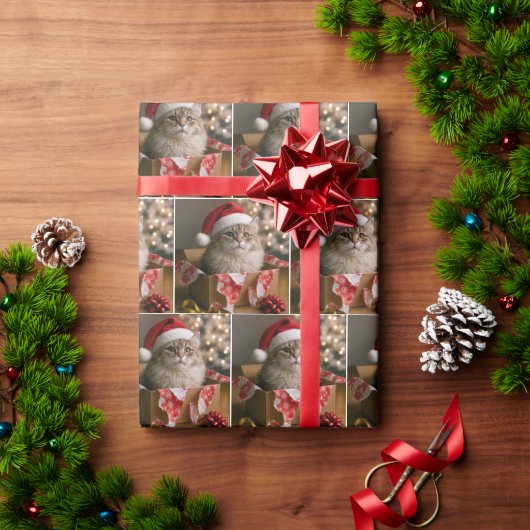 Katze in einer Weihnachtsgeschenkbox Geschenkpapier (Feiertagsgeschenk)
