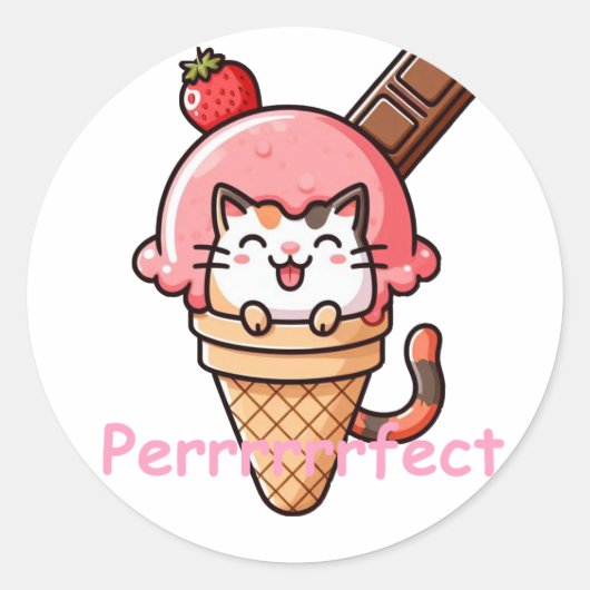 Katze in Eiscreme Cone Perfekt Runder Aufkleber (Vorderseite)