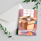 Katze in Faltschachtel | Kitten Wasserfarbe Postkarte