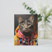 Katze in farbenfrohen Hoodie und Jacket AI Art Postkarte (Stehend Vorderseite)