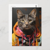 Katze in farbenfrohen Hoodie und Jacket AI Art Postkarte (Vorne/Hinten)