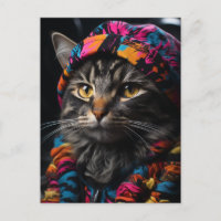 Katze in farbenfroher Retro-Kleidung