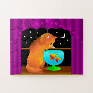 Katze in Fischschüssel Puzzle