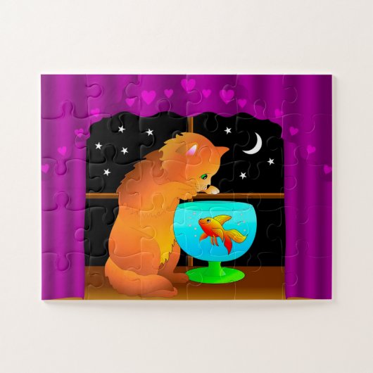 Katze in Fischschüssel Puzzle (Horizontal)