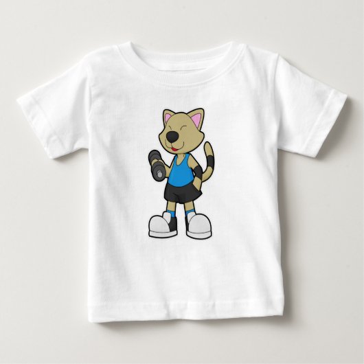 Katze in Fitness mit Dumbell Baby T-shirt (Vorderseite)