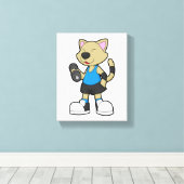 Katze in Fitness mit Dumbell Leinwanddruck (Insitu (Holzboden))