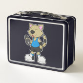 Katze in Fitness mit Dumbell Metall Brotdose (Rückseite)