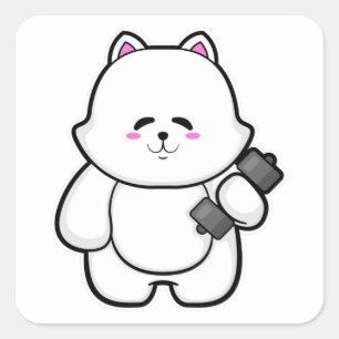 Katze in Fitness mit Dumbell Quadratischer Aufkleber