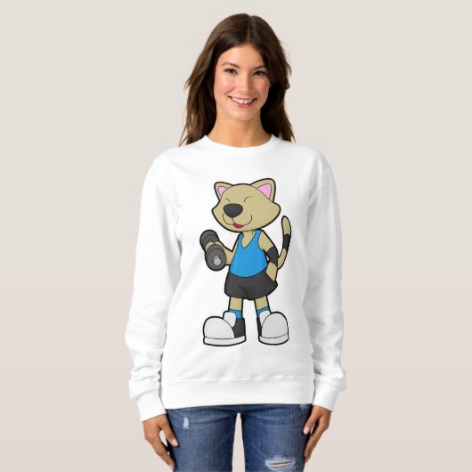 Katze in Fitness mit Dumbell Sweatshirt (Vorne ganz)