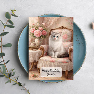 Katze in floralem Sessel Karte