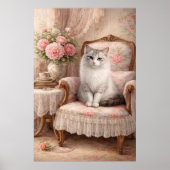 Katze in floralem Sessel Poster (Vorne)