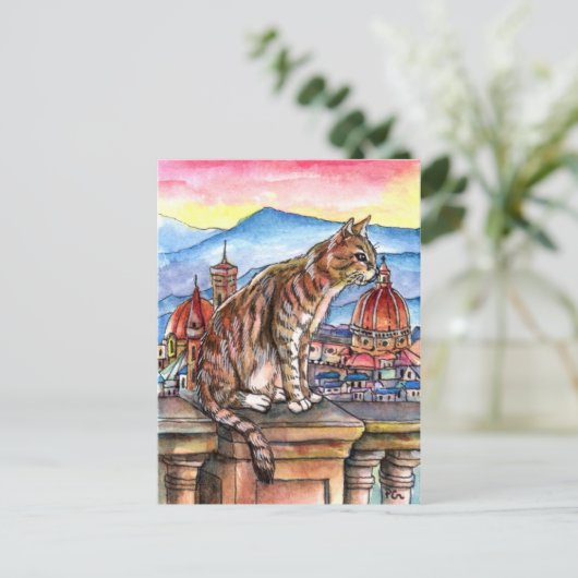 Katze in Florenz Postkarte (Stehend Vorderseite)