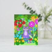 Katze in Garden Fantasy Blume Schmetterlinge Ladyb Postkarte (Stehend Vorderseite)