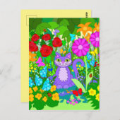 Katze in Garden Fantasy Blume Schmetterlinge Ladyb Postkarte (Vorne/Hinten)